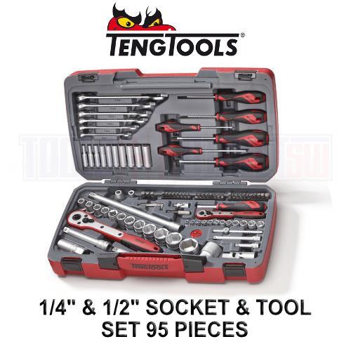 Teng Tools 95 Piece 1/4″ & 1/2″ Socket, Ratchet, Spanner, Screwdriver Set TM095