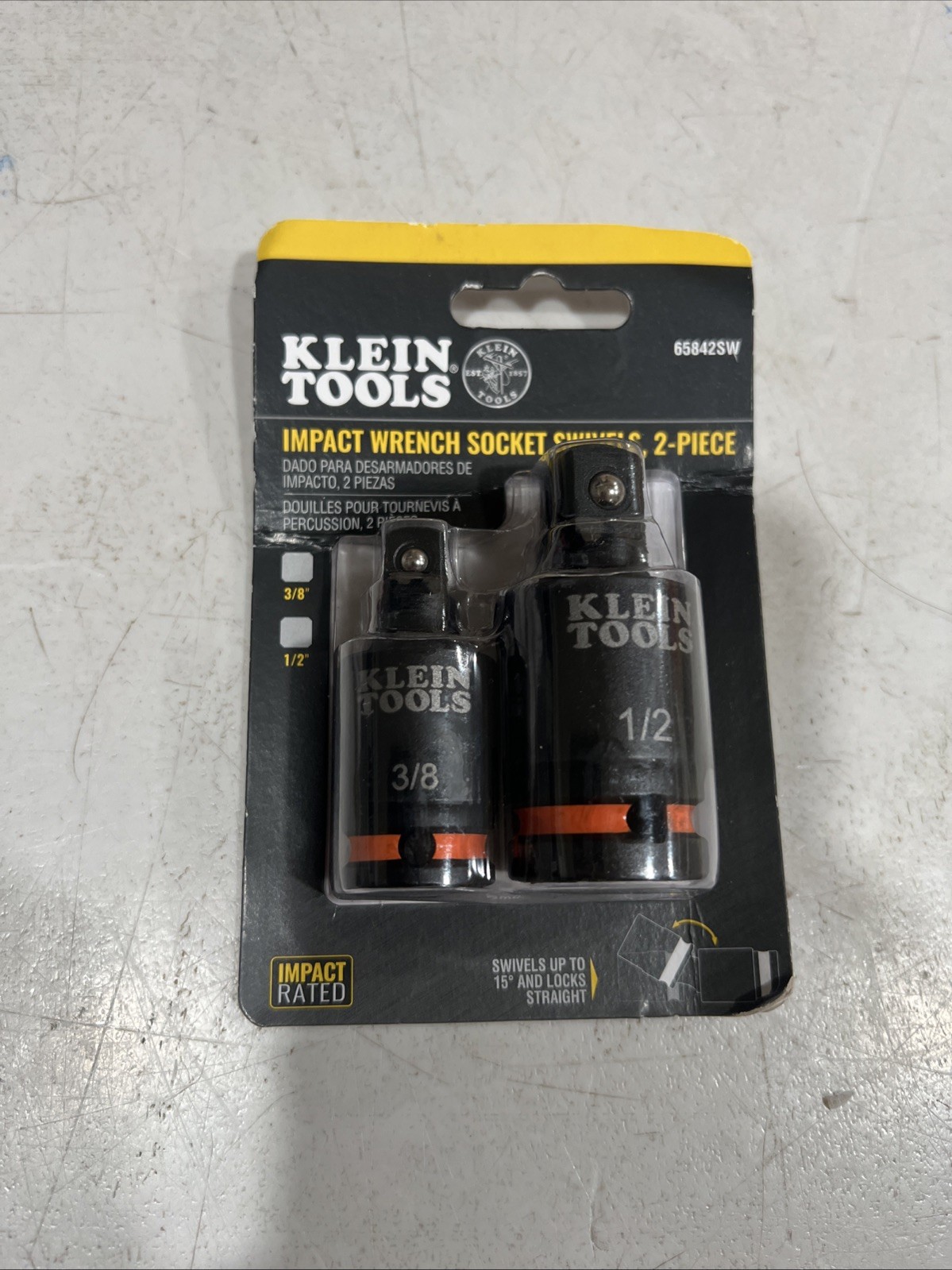 Klein Tools 65842SW Impact Wrench Socket Swivels 2 piece 3/8” & 1/2” New Sealed