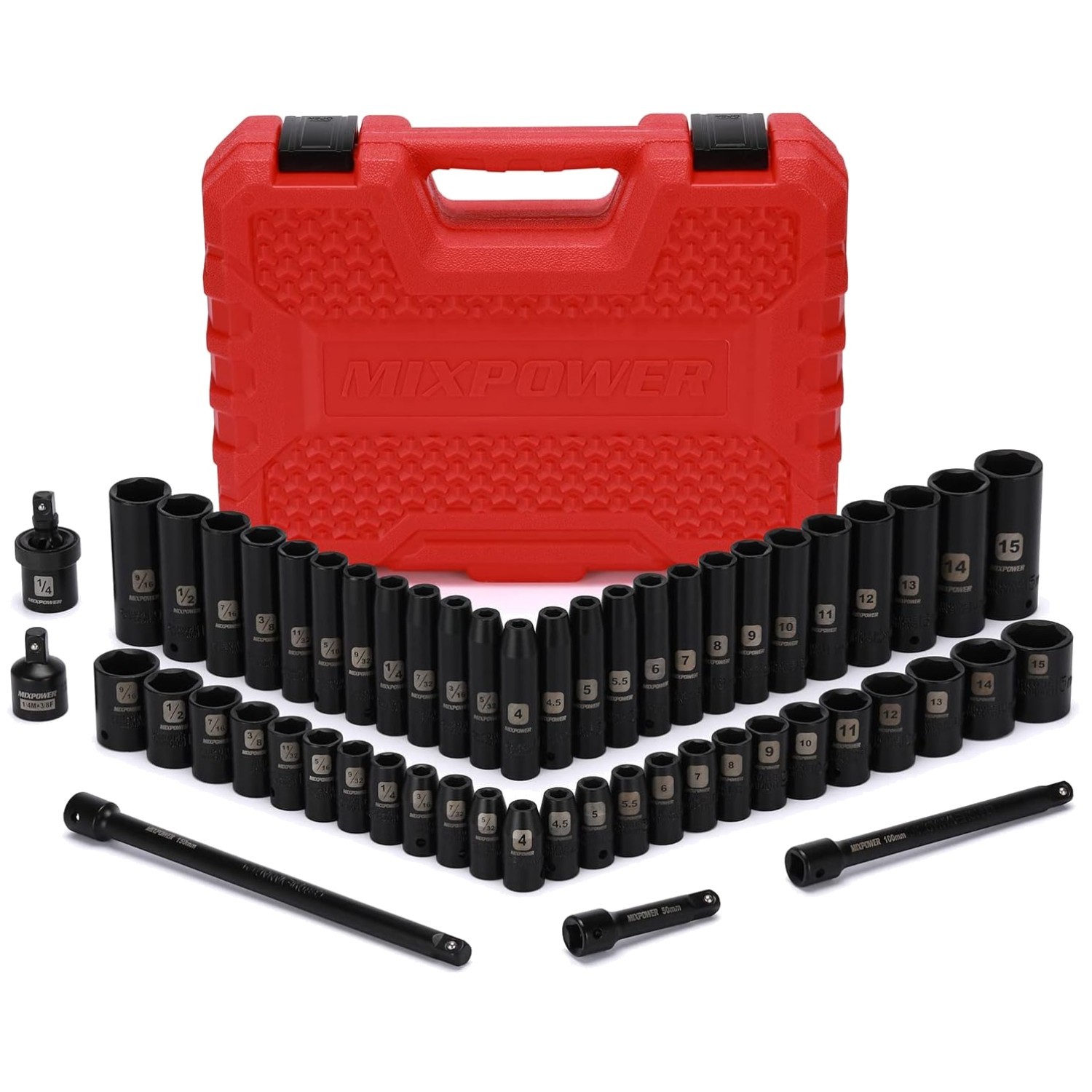 55-Piece 1/4″ Dr. Impact Socket Set, Deep/Shallow