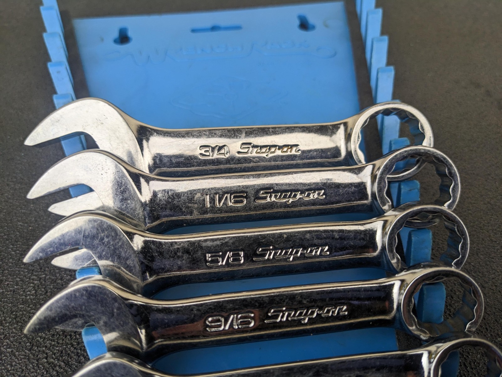#bn457 Snap-On 12 Pt 6 Piece 7/16″-3/4″ Midget Combination Wrench Set OXI706B