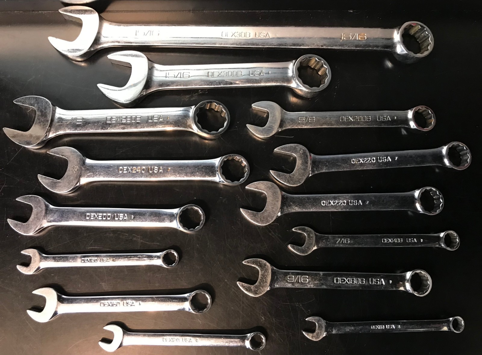 Lot of 14 Snap On USA 12 Point SAE Flank Drive Chrome Combination Wrench