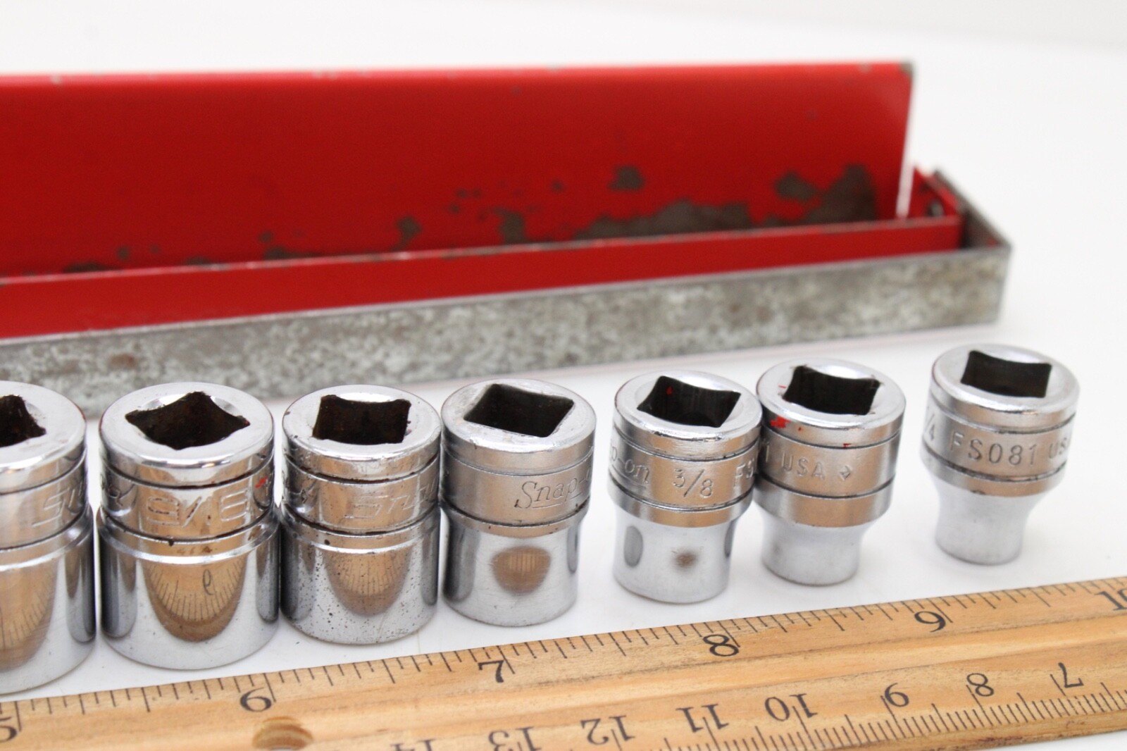 Snap On FS081-FS281 1/4″-78″ 3/8″ Drive 6 Point 11 Piece Shallow Sockets Set USA
