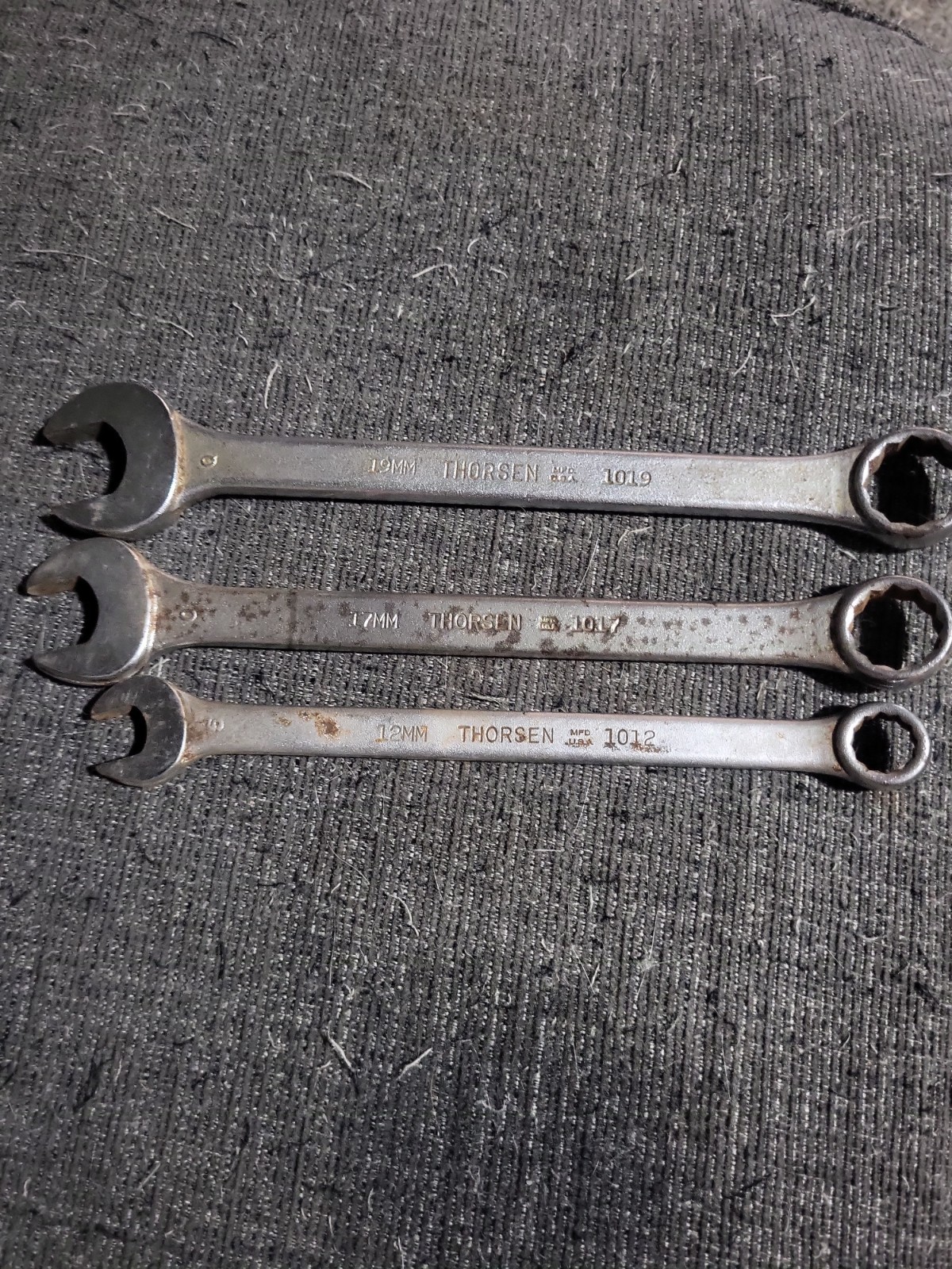 Set Of 3 Vintage Thorsen Combination Wrenches 1019, 1017, 1012. 12mm, 17mm, 19mm