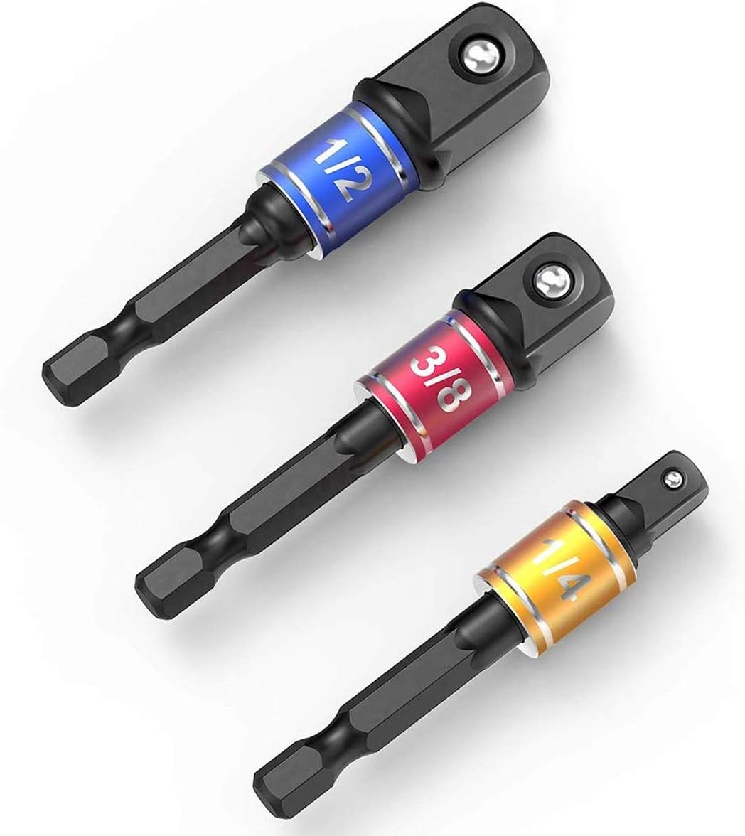 3-Piece Impact Grade Socket Adapter Set – Versatile Power Drill Converters