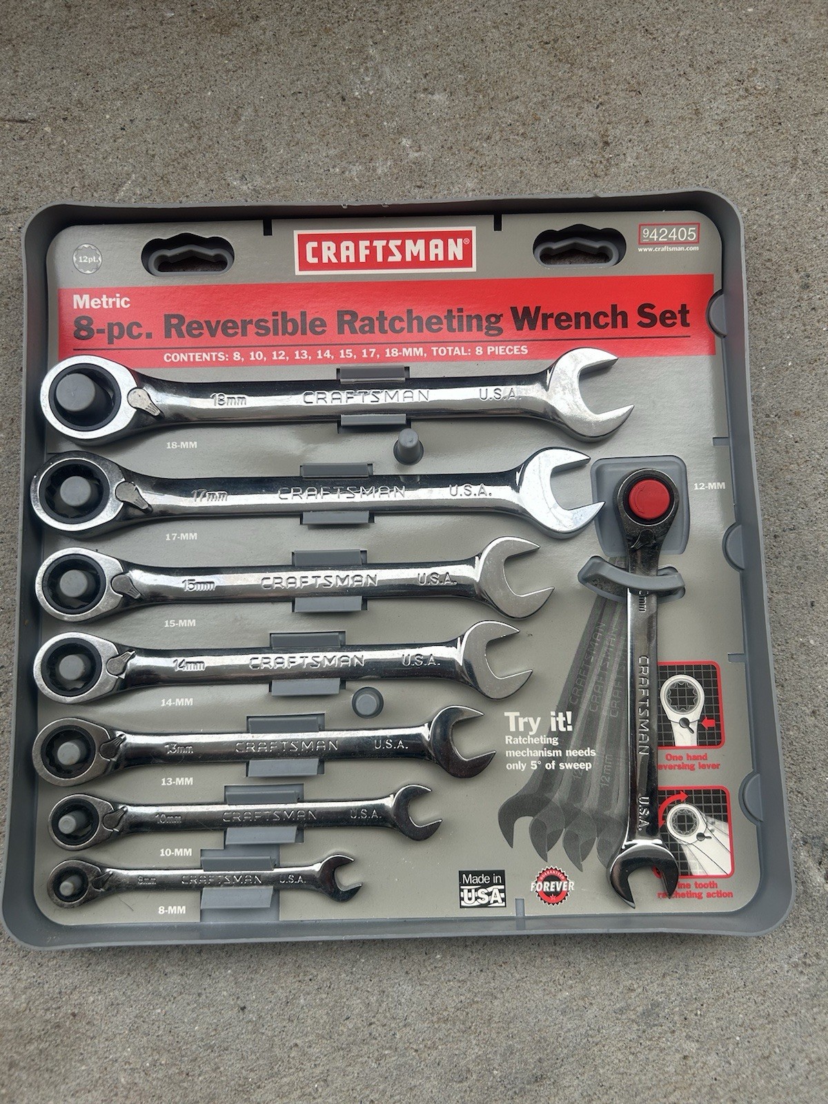 Craftsman 42405 8pc Metric Reversible Ratcheting Wrench Set USA MADE 🇺🇸 8-18mm