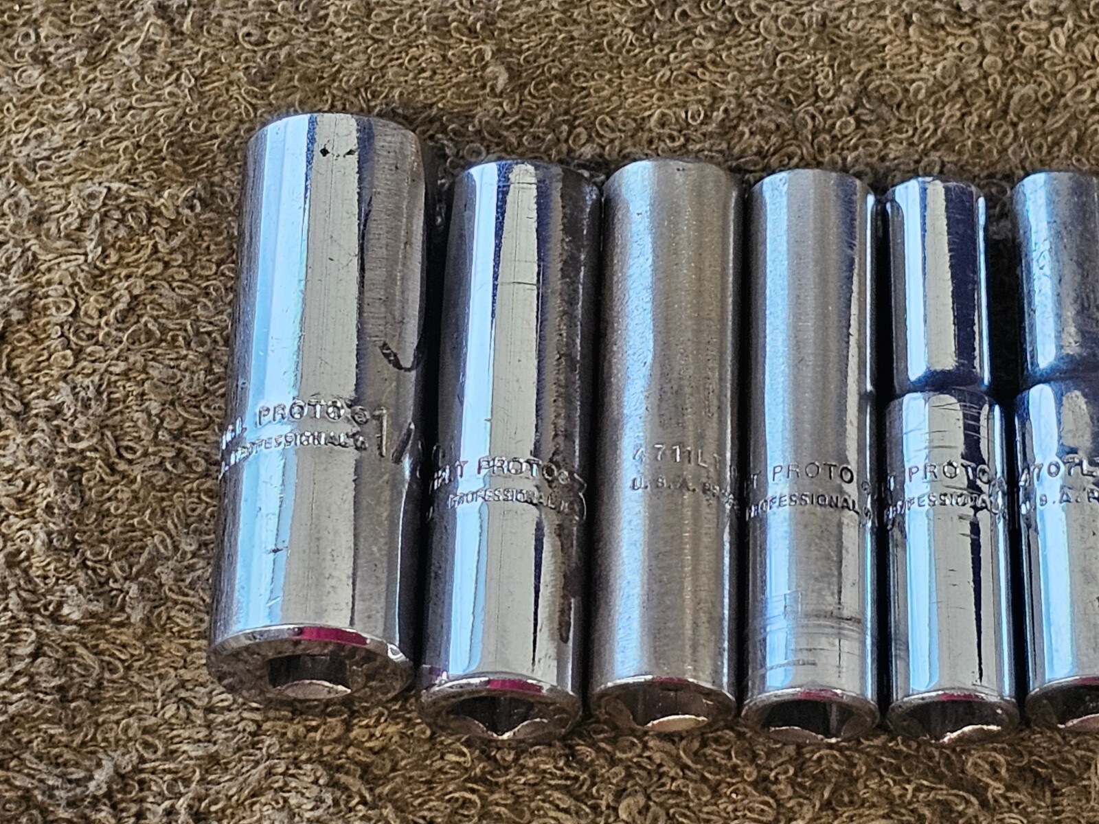 6 Proto Professional Deep Well Long Socket 1/4″ Drive Sae Set 1/2 3/8 5/16 4710L