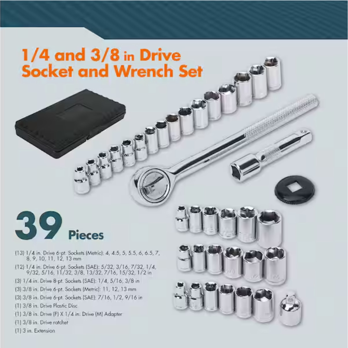 ANVIL 39 PIECE SAE & METRIC SOCKET & WRENCE SET 1/4” & 3/8” DRIVE FREE SHIPPING!
