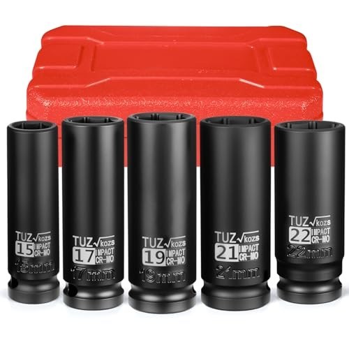 5-Piece 1/2″ Drive Deep Impact Socket Set – Metric 15mm 17mm 19mm 21mm 22mm, Cr-