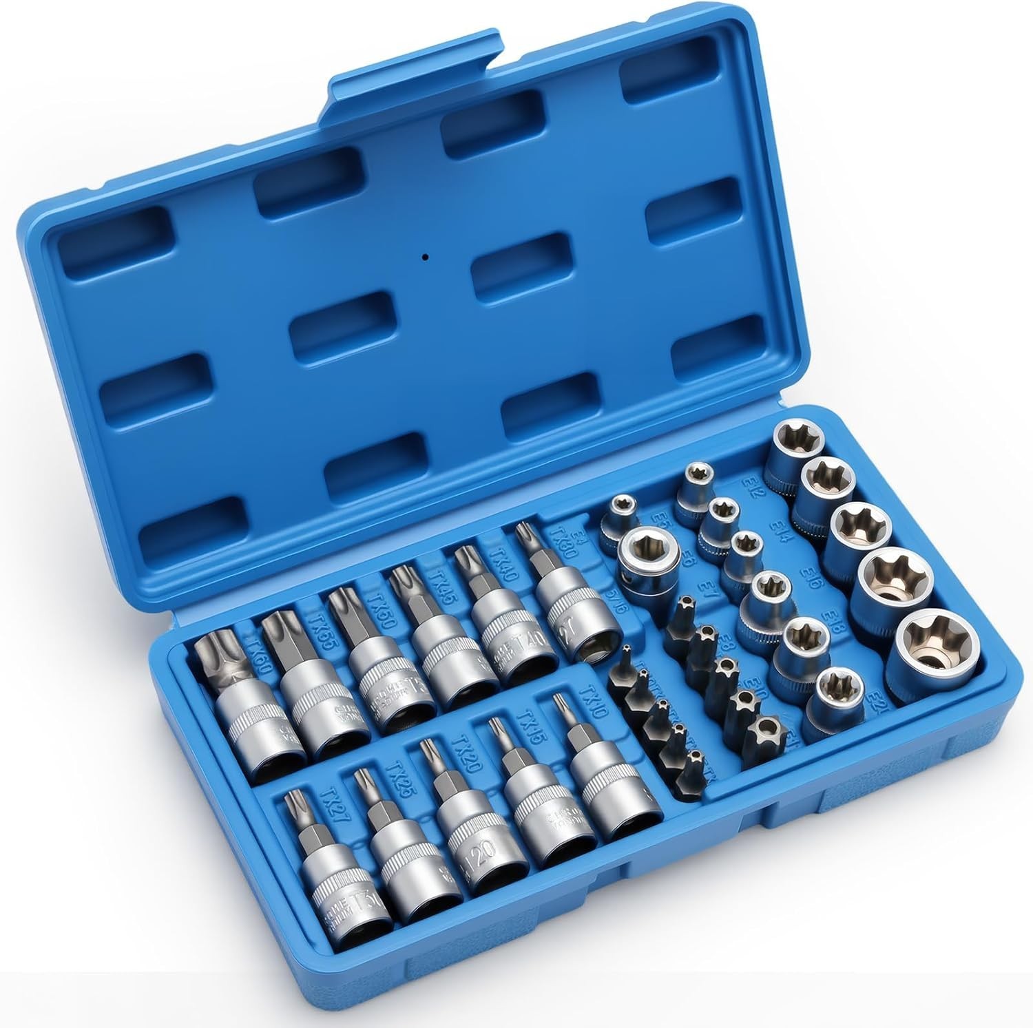 Drive Male Female Torx Star Bit Socket E-Socket Set Handheld Tool 34Pcs For Car