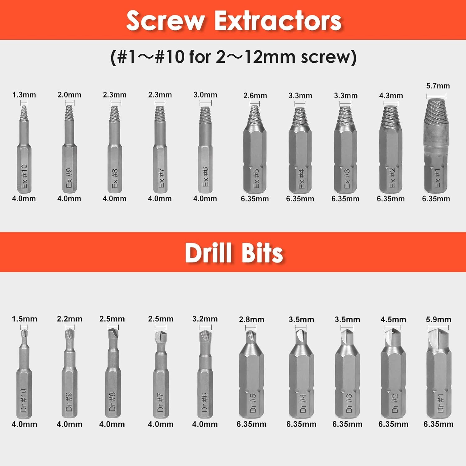 THINKWORK Damaged Screw Extractor Set, 2-21mm, 39-Piece Broken Bolt One Size