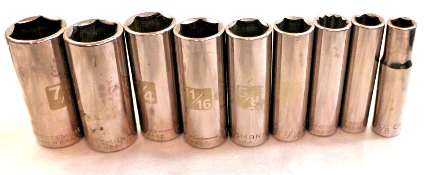 Craftsman 9 Piece 6 &12 Point Deep Sockets 3/8″ Drive 3/8″-7/8″ 45835-42544