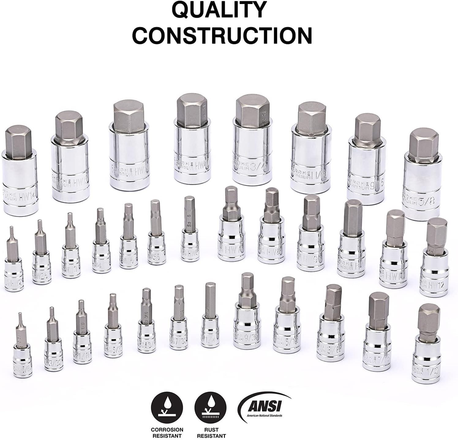 1/2 1/4 3/8 Drive Master Hex Bit Set SAE Metric Hex Head Driver Allen Bit Socket