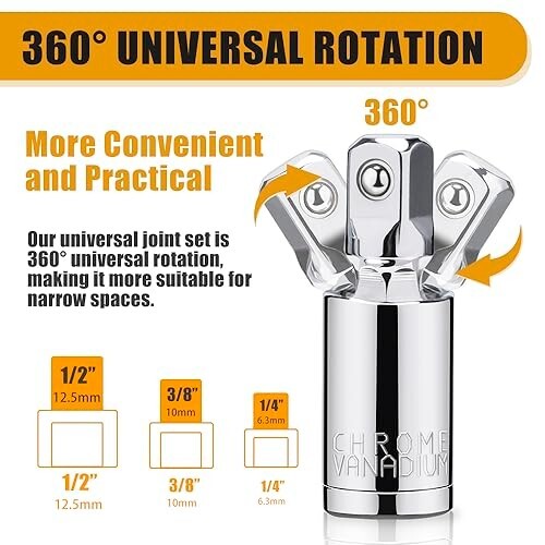 1/3 Impact Universal Joint Swivel Socket Adapter Set 1/4″ 3/8” 1/2″ Drive 360°