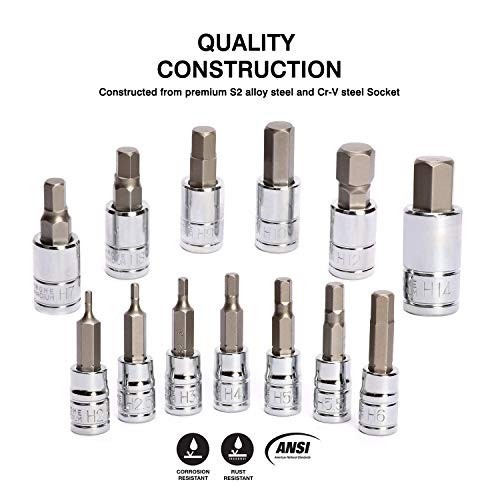 13-Piece Metric Hex Bit Socket Set, 2mm-14mm, S2 Steel Allen Tool Kit