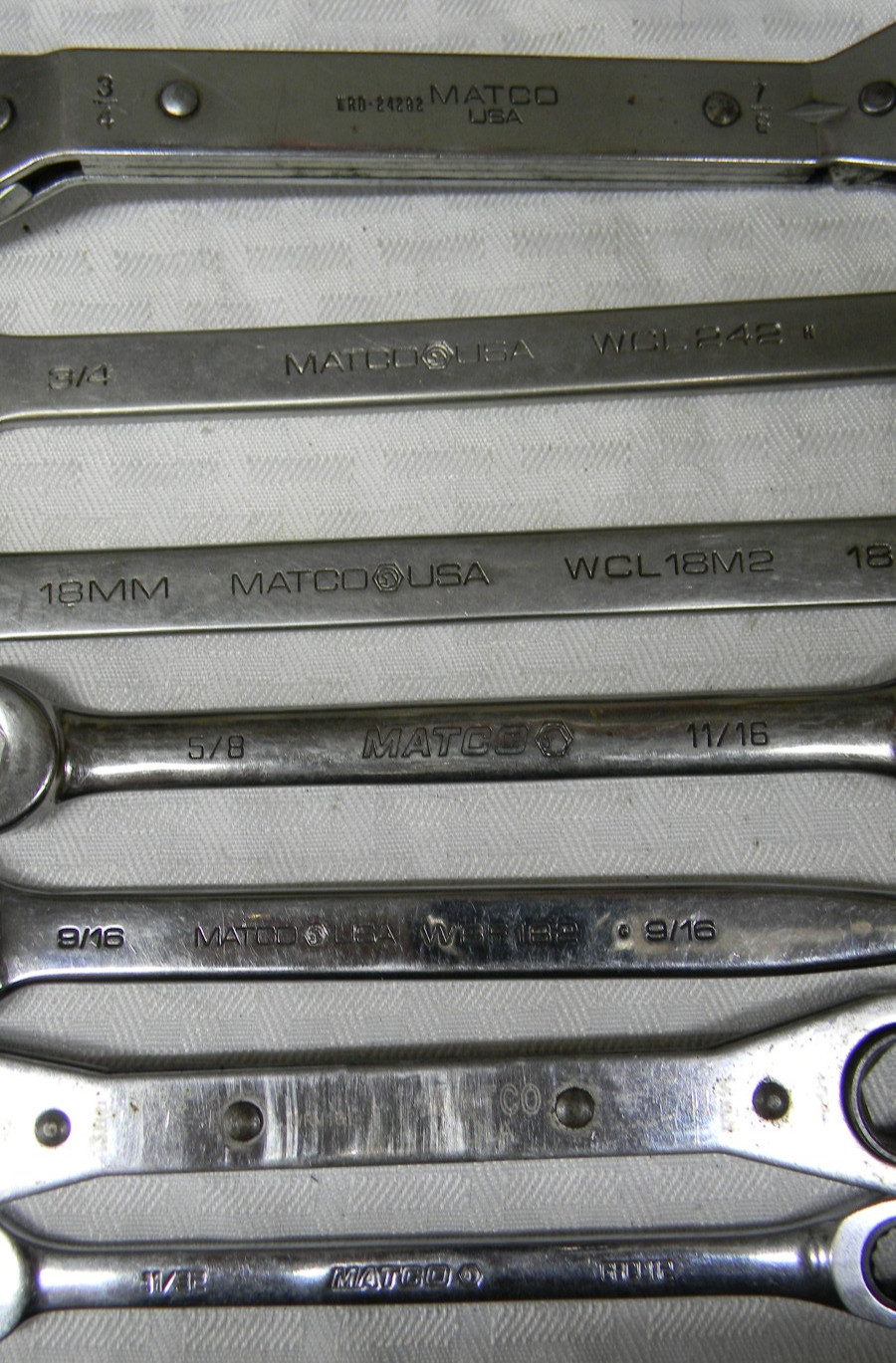 MATCO TOOLS 7PC WRENCH LOT GRCL112,WRM1314,WBF182,RF20226,WCL18M2,WCL242,WRD2428