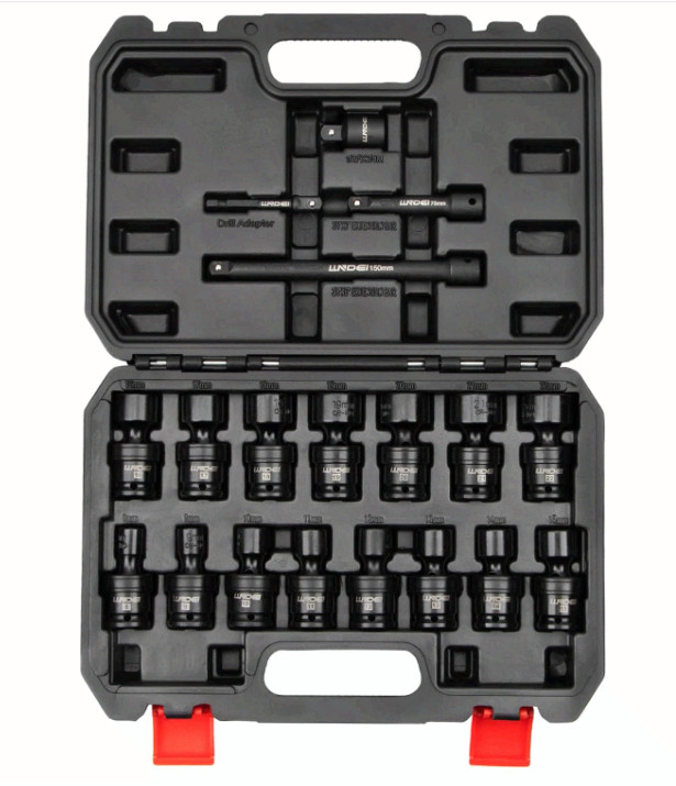 3/8″ Universal Impact Socket Set, 19PCS Metric Swivel Sockets CR-MO Kit