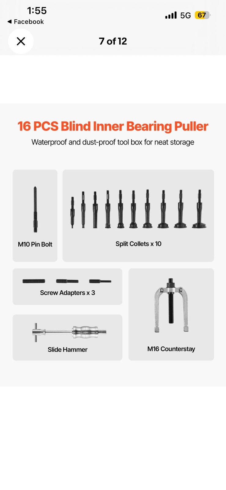 VEVOR 16pcs Blind Hole Bearing Puller Internal Extractor Remover Slide Hammer
