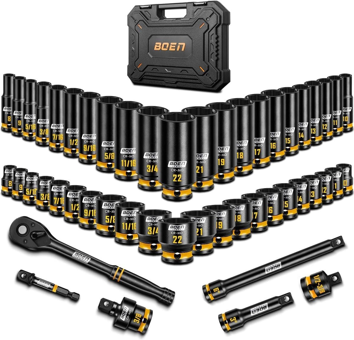 Complete 3/8» Drive Impact Socket Set – 50PCS with Manganese Phosphate Coating