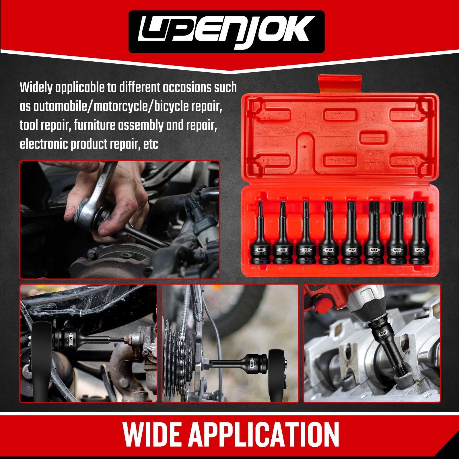 8-Piece 1/2″ Drive Triple Square Bit Socket Set, M5-M18, Impact Spline with Case