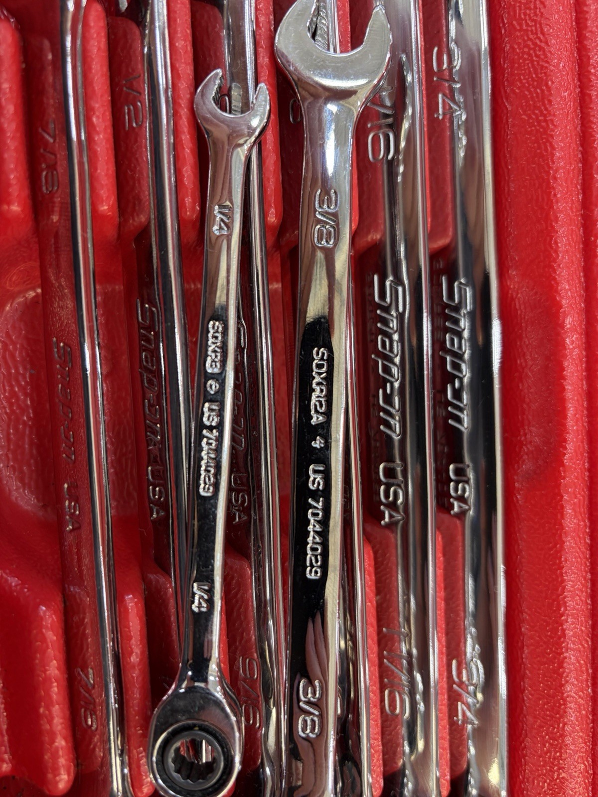 9 pc SAE Flank Drive Non-Reversible Ratcheting Combination Wrench Set (1/4-3/4)