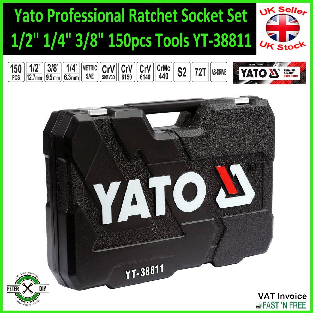 SOCKET SET RATCHET Yato Professional Tools 1/2″ 1/4″ 3/8″ 150pcs Tools YT-38811