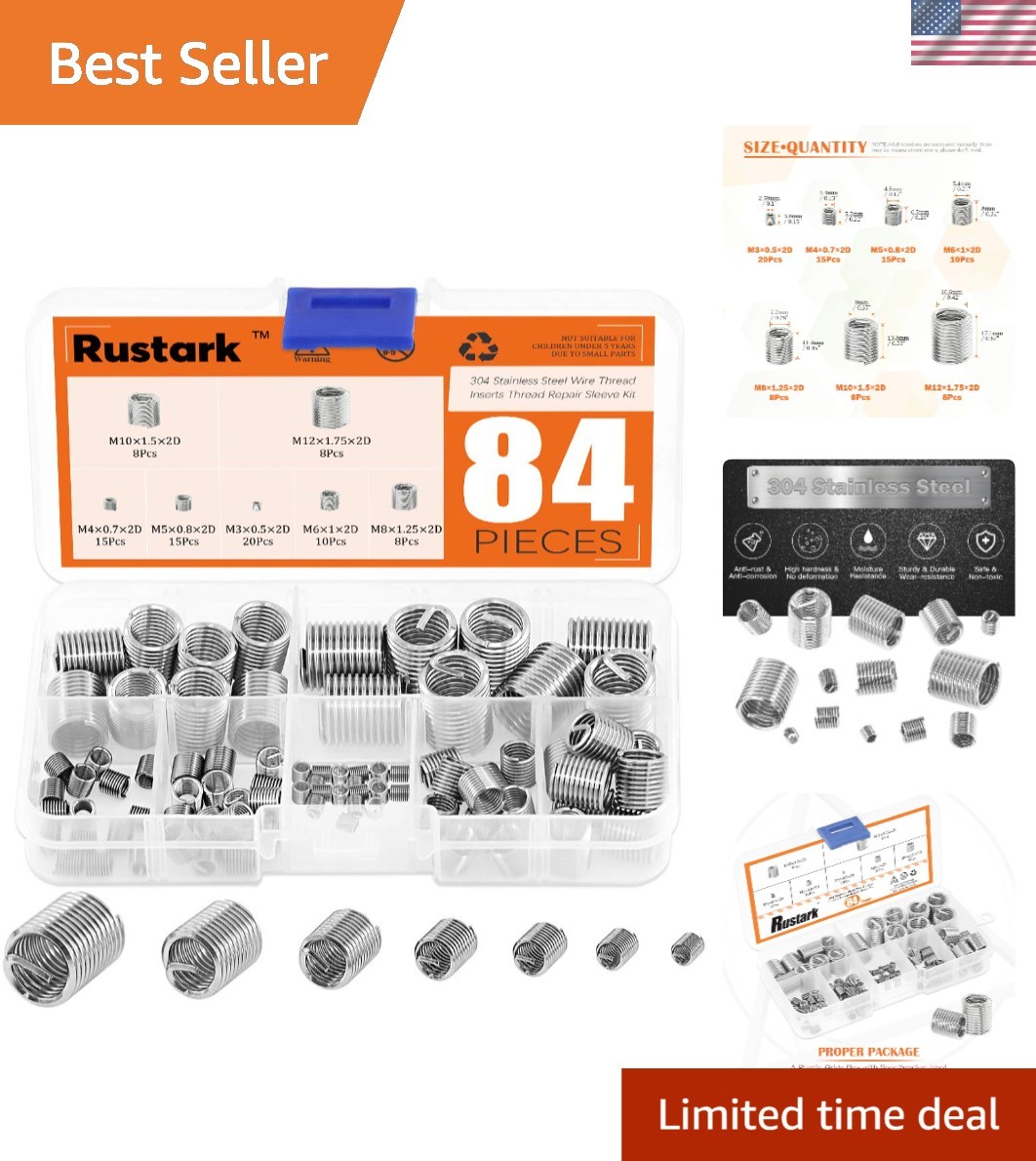 84 Pcs Helicoil Type Thread Repair Inserts – Stainless Steel M3-M12 Assorted