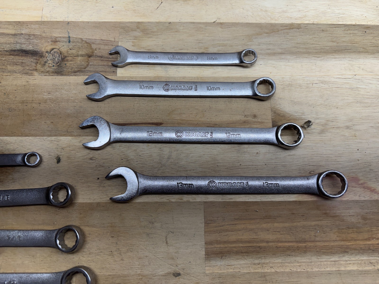 9 Kobalt USA Mixed SAE METRIC Wrenches 1/4, 3/8, 7/16, 1/2, 5/8, 8mm, 10, 12, 13