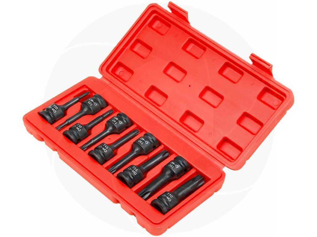 9pcs 1/2inch Drive Long T20-T70 Torx 6pt Star Cr-Mo Impact Wrench Sockets Set