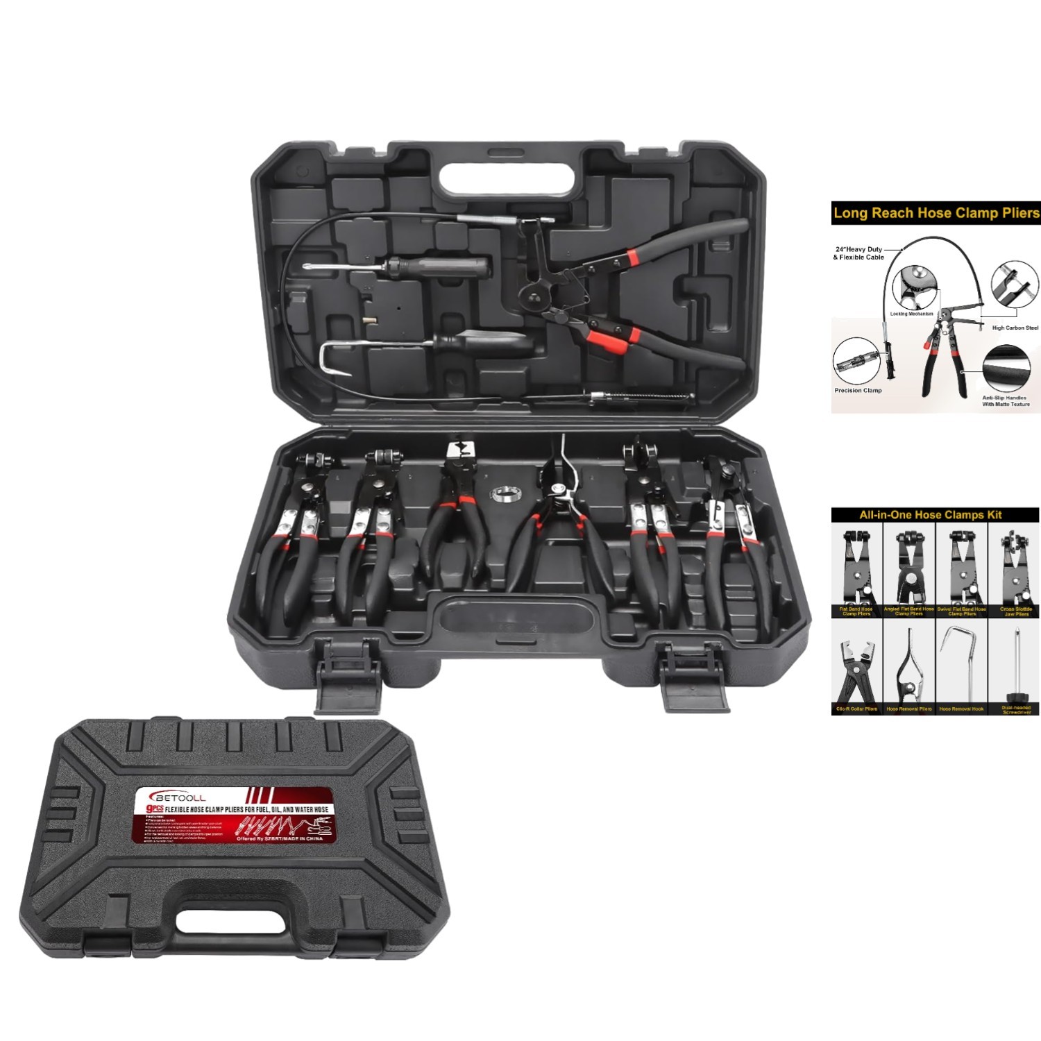 Complete 9pc Hose Clamp Pliers Set – Versatile Tools for Diverse Hose Repairs