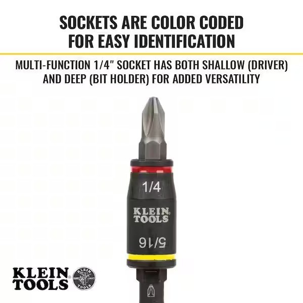 Klein Tools 3-in-1 Impact Flip Socket, 1/4 in., 5/16 in., 5 in. L impact driver