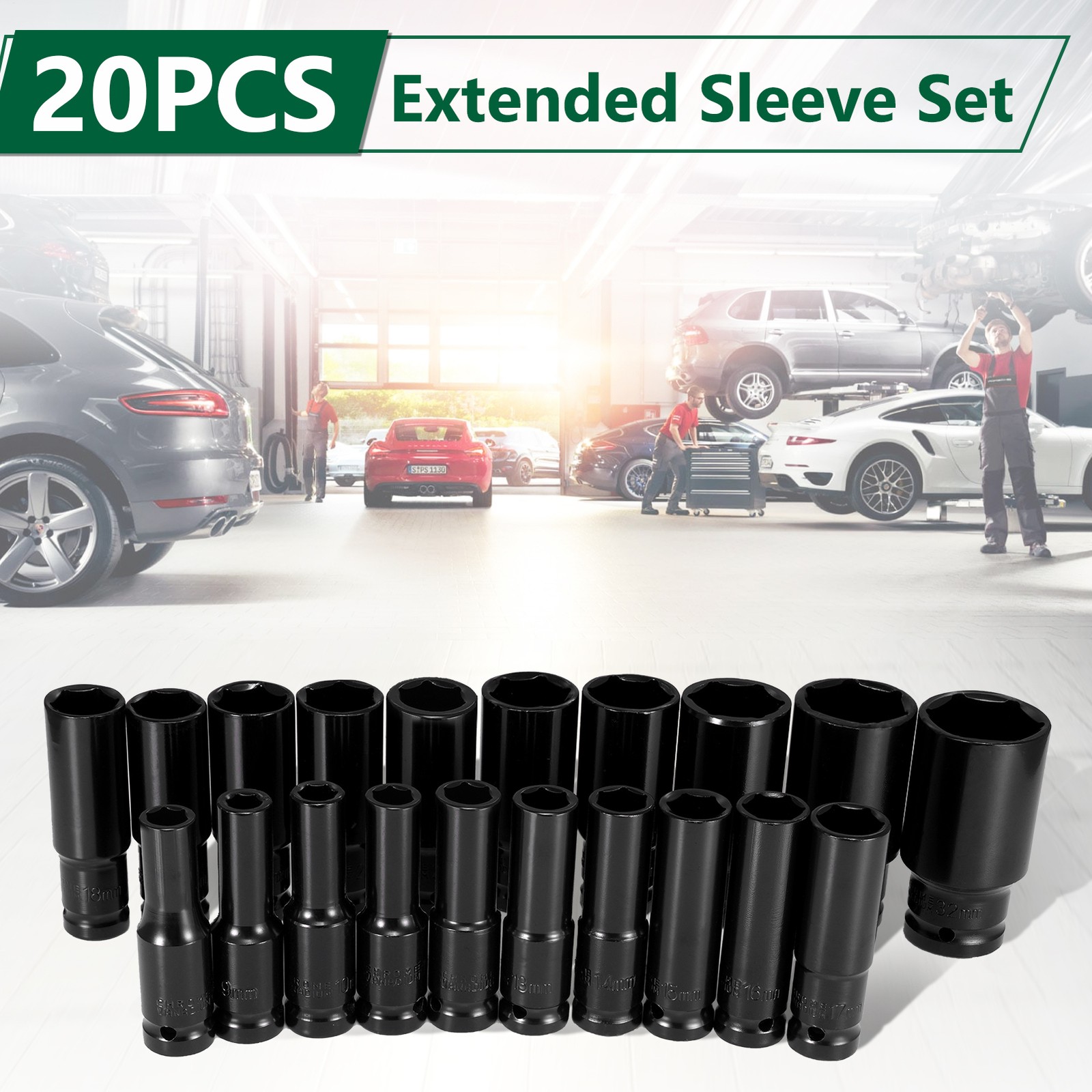 20pcs Metric Deep Impact Socket 1/2″ Drive 8mm-32mm 6 Point Sockets w/Case Set