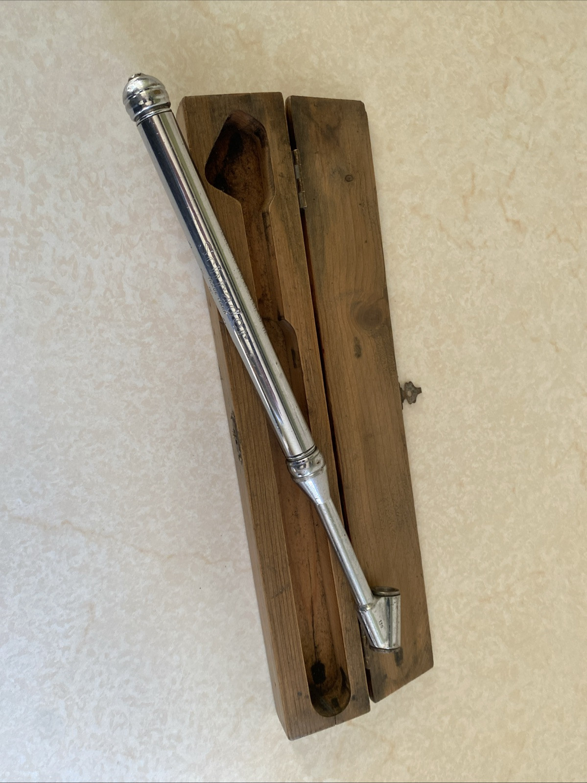 Schrader Service Tyre Gauge In Original Wooden Case Vintage Tool Classic Car