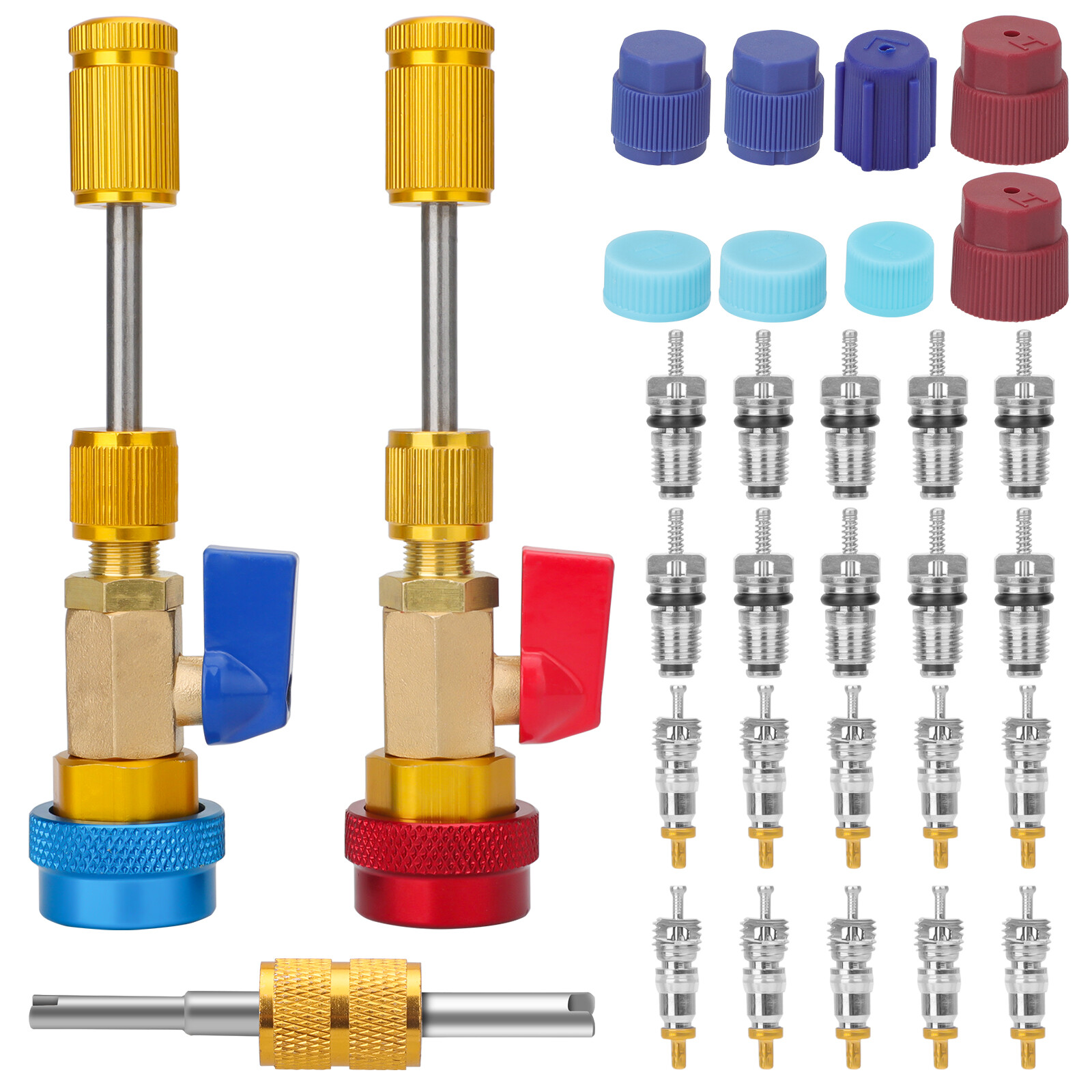 31Pcs/Set R134A High Low Pressure AC Valve Core Quick Remover Installer Tool Kit