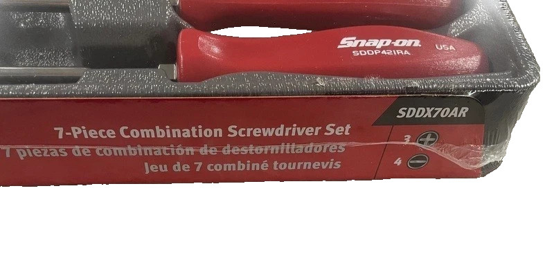 Snap On Tools RED 7pc Hard Handle Combination Screwdriver Set SDDX70AR NEW USA