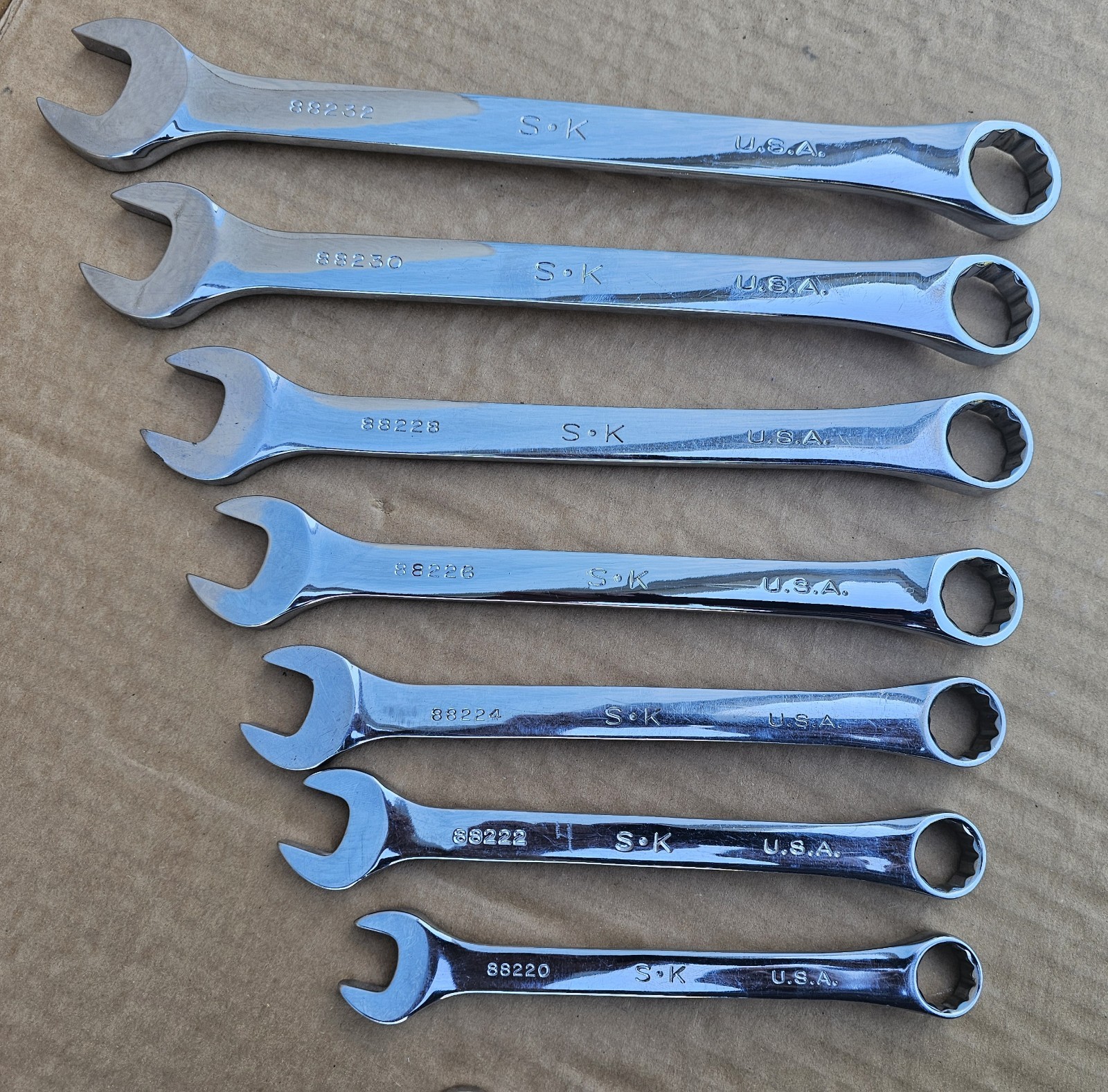 S-K Tool 11 pc. SAE Polished Chrome Combination Wrench Set Military Surplus
