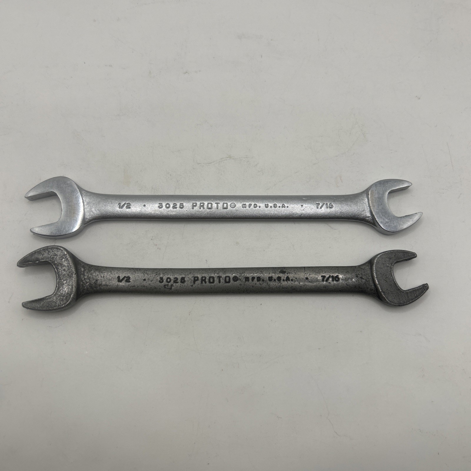 2 Proto Professional 3025 7/16″ x 1/2″ SAE Open End Wrench USA One Slight Bend