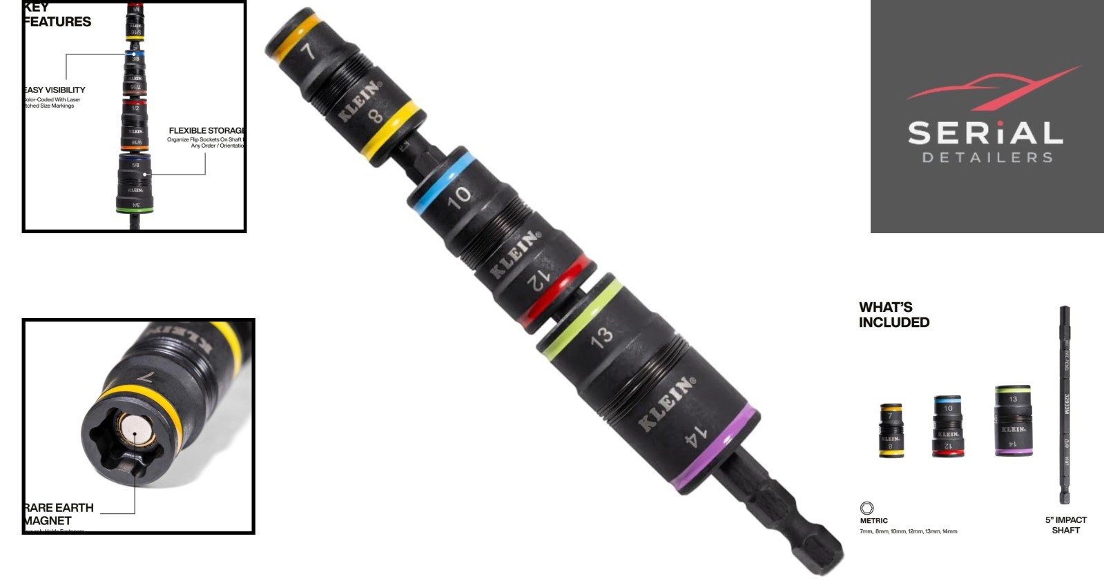 6-in-1 Metric Impact Socket Set – Flip Sockets & Rare-Earth Magnet, 5-Inch Shaft