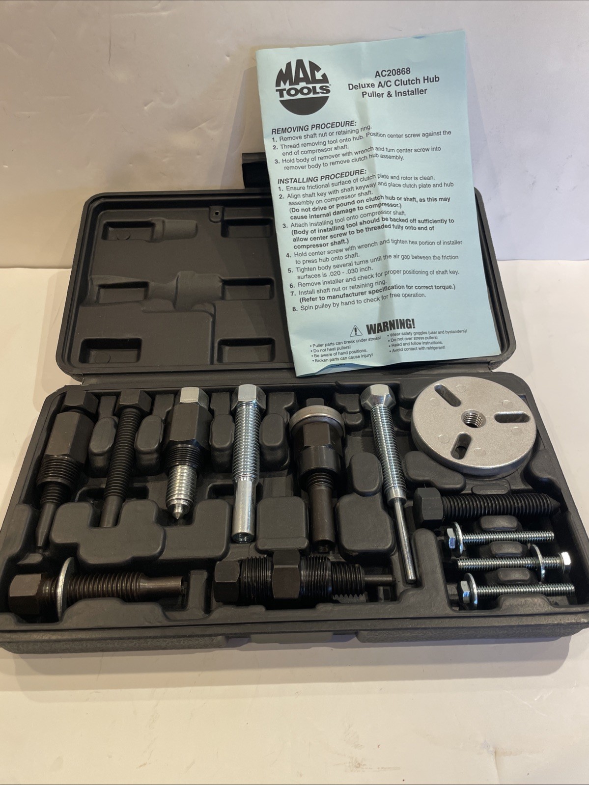 MAC Tools Deluxe A/C Clutch Hub Puller & Installer Kit AC 20868 (New)