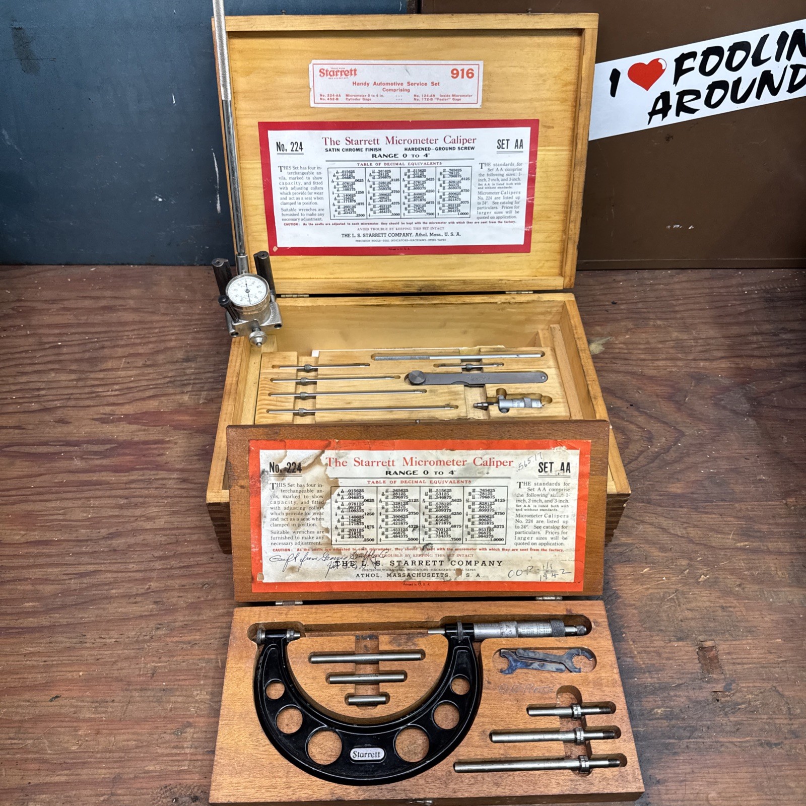 Starrett 916: Auto Service Set W/ Case, 224 & 124 Mics, 452 Bore, 172 Feeler