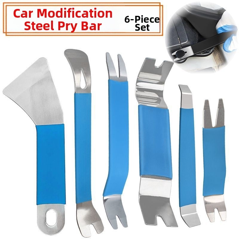 6PCS Car Trim Removal Tool Stainless Steel Two-end Trim Removal Level Pry Tools