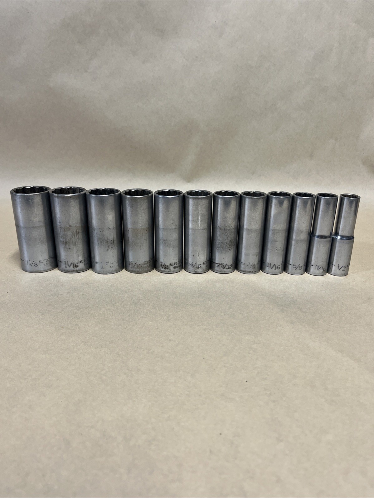 Craftsman USA 1/2” Drive Deepwell Socket Set 12pc -V- Series 12 Point Metal Rack