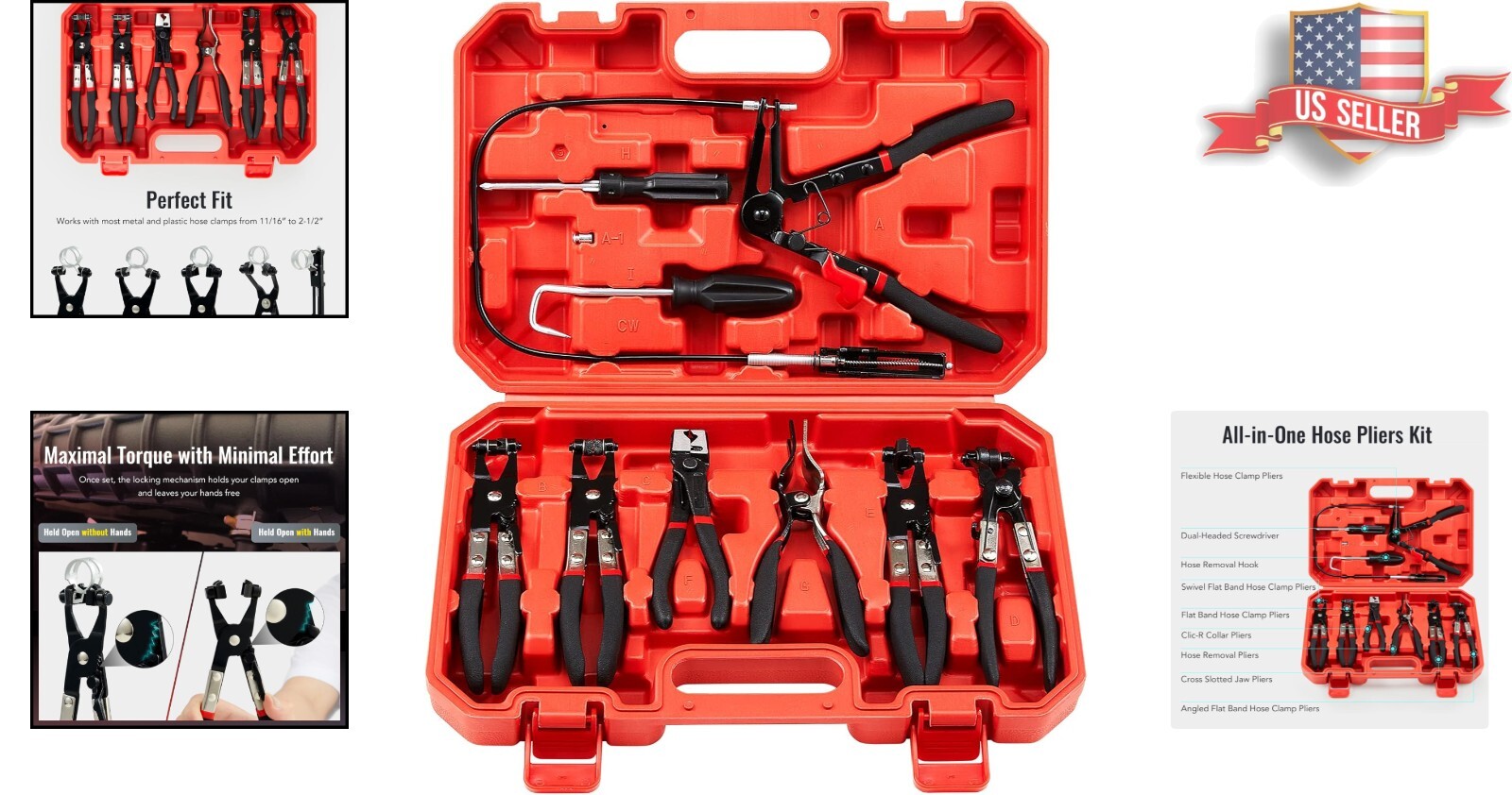 Flexible Long Reach Hose Clamp Pliers Set – Includes Clic-R & Swivel Jaw Tools