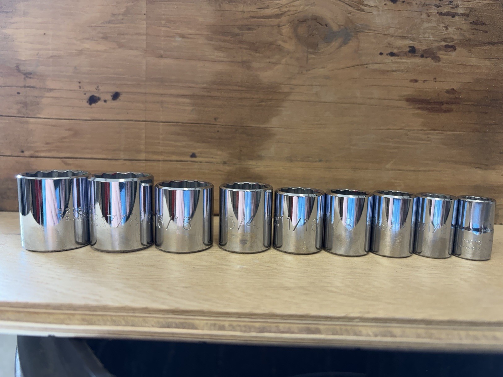 Proto 3/8 Drive 12 Point SAE 9 Piece Socket Set Made In USA