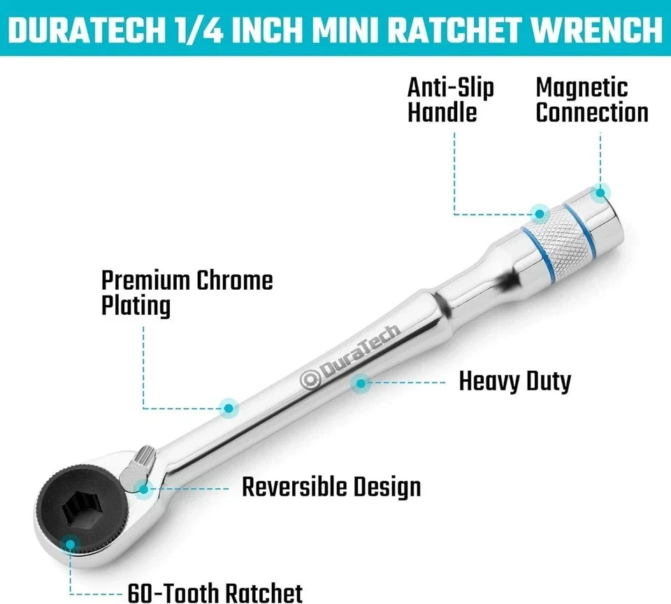 1/4 T-Handle Ratchet, Mini Ratchet Wrench with Hex Bit Extension Set, Compatibl