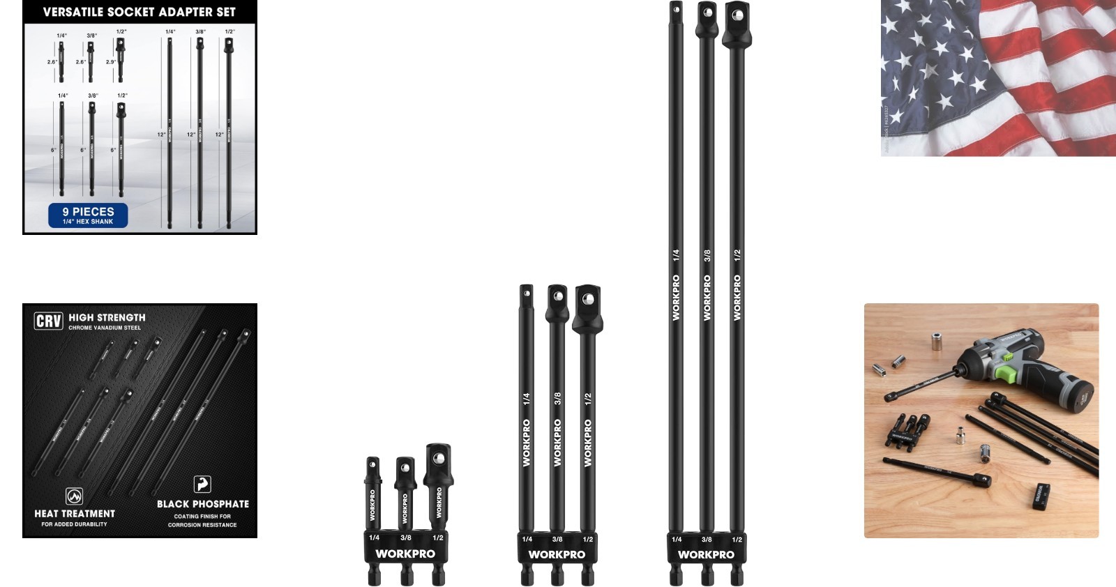 9-Piece Socket Adapter Extension Set, 1/4, 3/8, 1/2-Inch Drive, 1/4-Inch Hex …