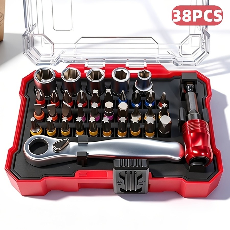 Brand new 38-piece impact screwdriver bit set, made of heat-treated S2 steel, 25