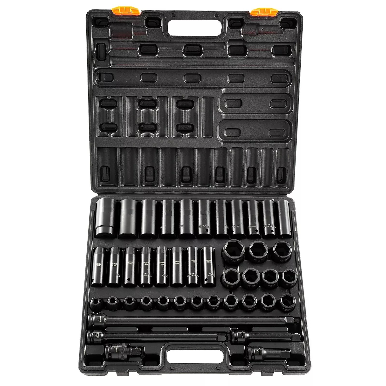 Impact Socket Set 1/2 Inch 43 Pcs Standard+Deep 9 to 30 MM 6-Point Extension Bar