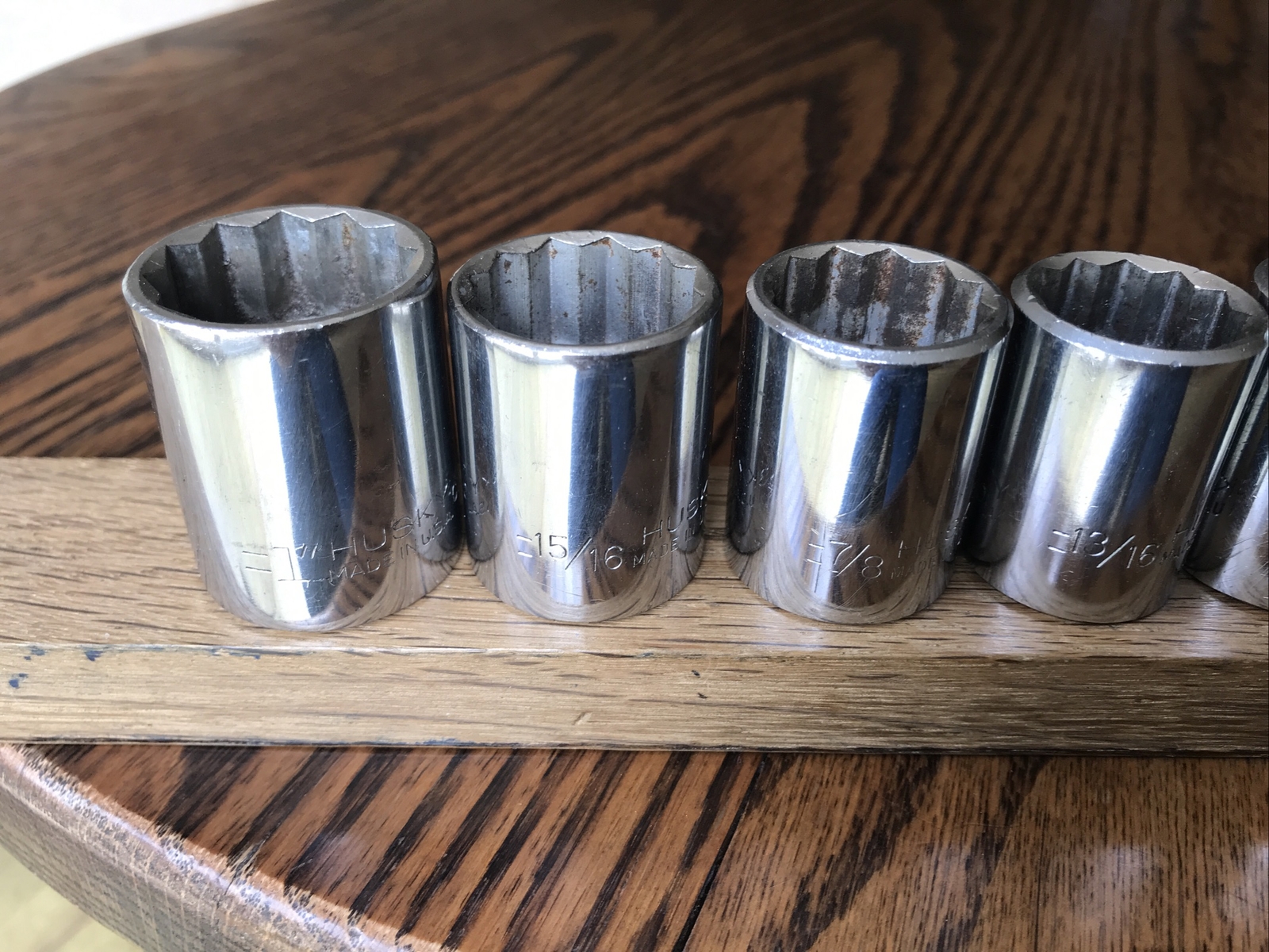 7 Vintage USA Husky Sockets With 1/2” Drive 1” To 7/16” AF CT Series.