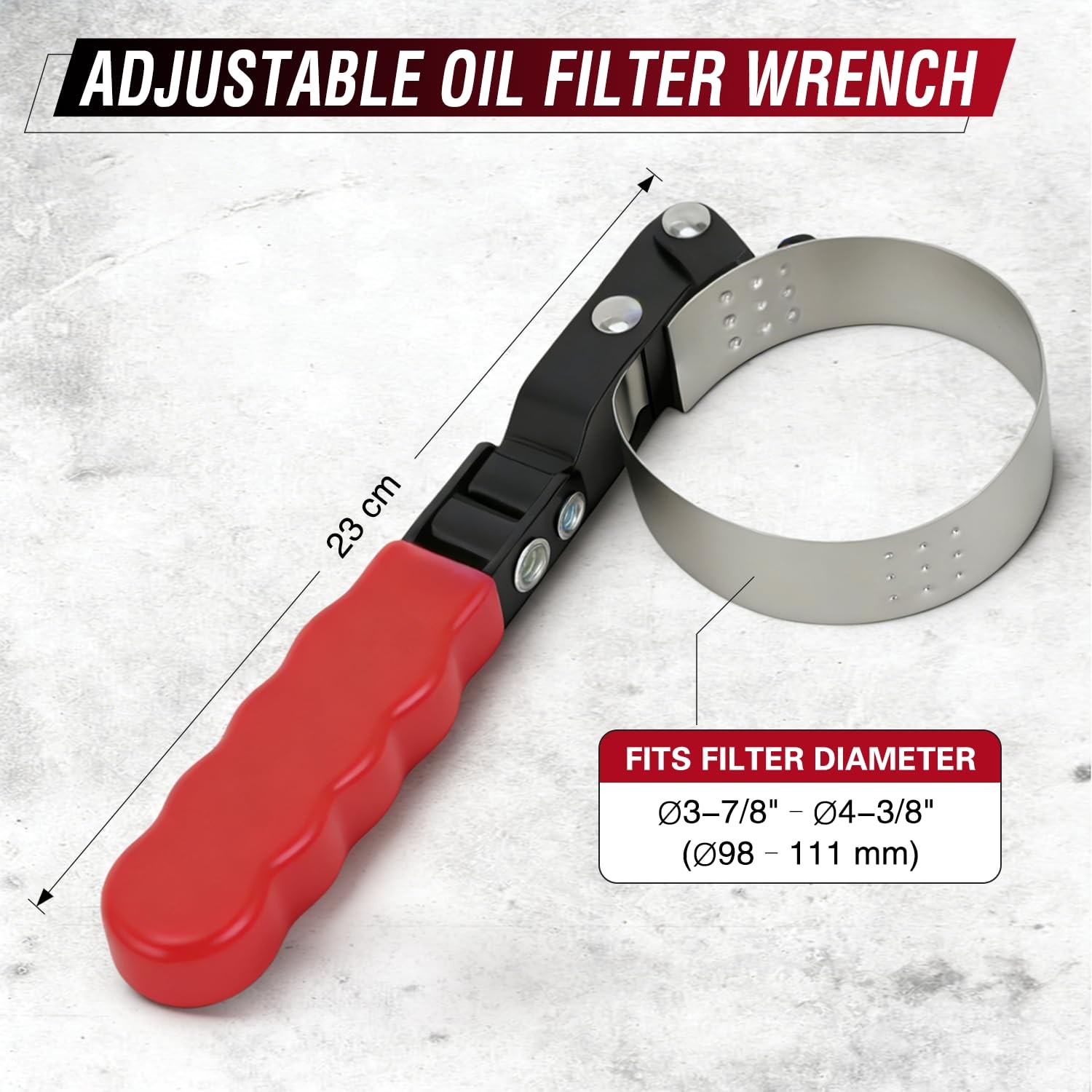 GOOACC Swivel Oil Filter Wrench, Fits Filters 3-7/8″ to 4-3/8″ (98-111mm), Heavy
