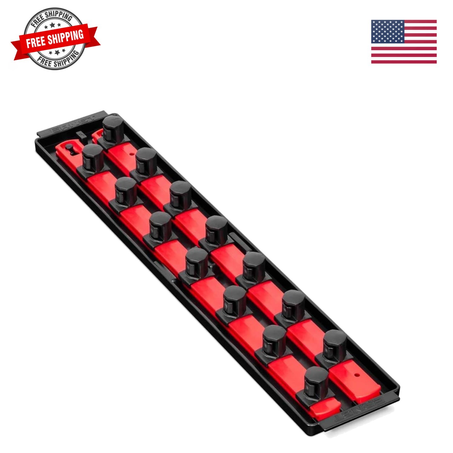 Socket Boss, 2-Rail 3/4-Inch-Drive Socket Organizer, 19-Inch, Red – Made in the